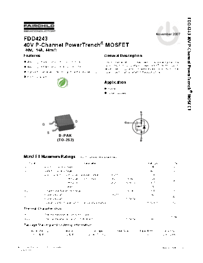 Fairchild Semiconductor fdd4243  . Electronic Components Datasheets Active components Transistors Fairchild Semiconductor fdd4243.pdf