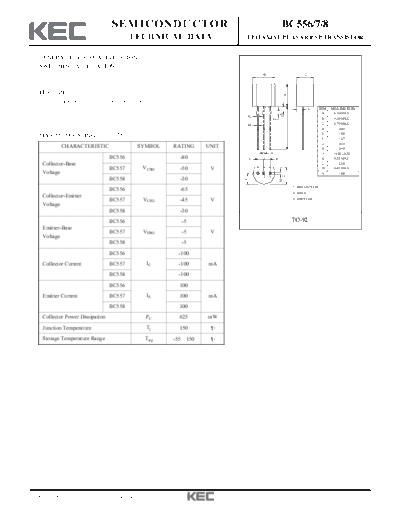 KEC bc556 bc557 bc558  . Electronic Components Datasheets Active components Transistors KEC bc556_bc557_bc558.pdf