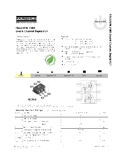 Fairchild Semiconductor fdg6301n f085  . Electronic Components Datasheets Active components Transistors Fairchild Semiconductor fdg6301n_f085.pdf