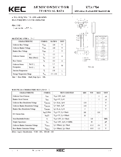 KEC kta1704  . Electronic Components Datasheets Active components Transistors KEC kta1704.pdf