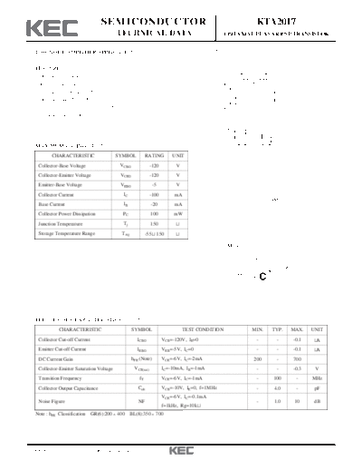 KEC kta2017  . Electronic Components Datasheets Active components Transistors KEC kta2017.pdf