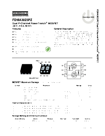 Fairchild Semiconductor fdma3023pz  . Electronic Components Datasheets Active components Transistors Fairchild Semiconductor fdma3023pz.pdf