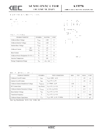 KEC ktb778  . Electronic Components Datasheets Active components Transistors KEC ktb778.pdf