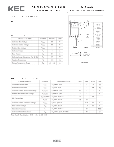 KEC ktc2027  . Electronic Components Datasheets Active components Transistors KEC ktc2027.pdf
