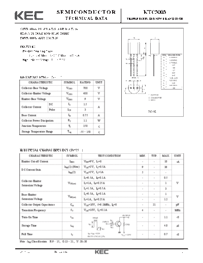 KEC ktc3003  . Electronic Components Datasheets Active components Transistors KEC ktc3003.pdf