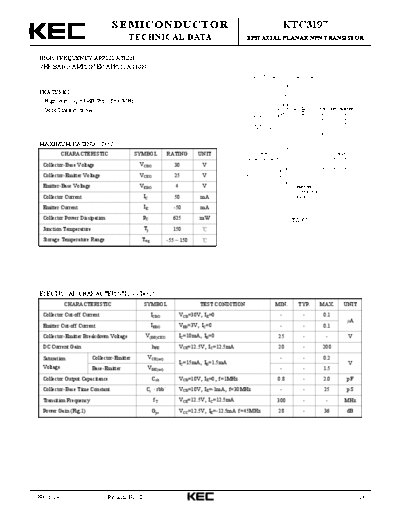 KEC ktc3197  . Electronic Components Datasheets Active components Transistors KEC ktc3197.pdf