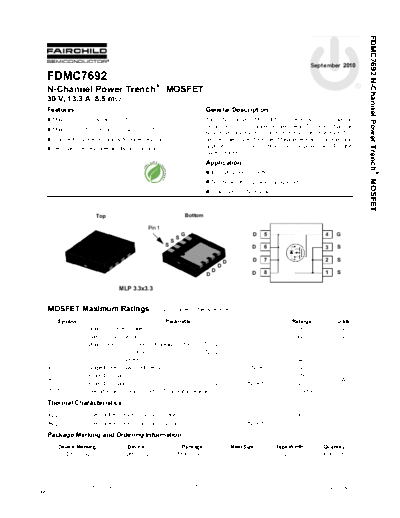 Fairchild Semiconductor fdmc7692  . Electronic Components Datasheets Active components Transistors Fairchild Semiconductor fdmc7692.pdf