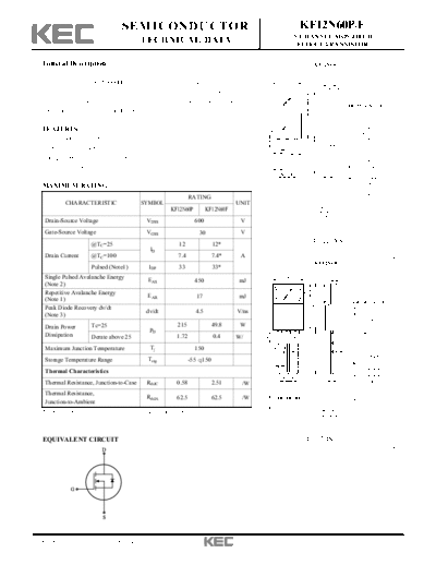 KEC kf12n60p-f  . Electronic Components Datasheets Active components Transistors KEC kf12n60p-f.pdf