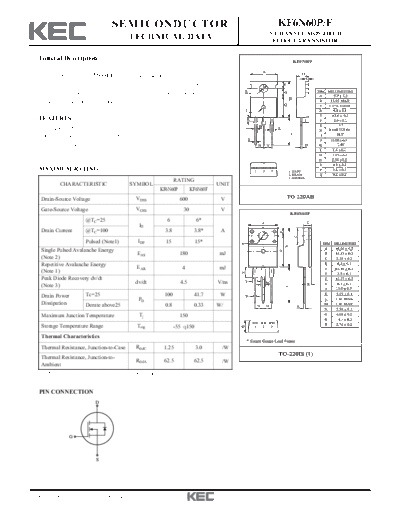 KEC kf6n60p-f  . Electronic Components Datasheets Active components Transistors KEC kf6n60p-f.pdf