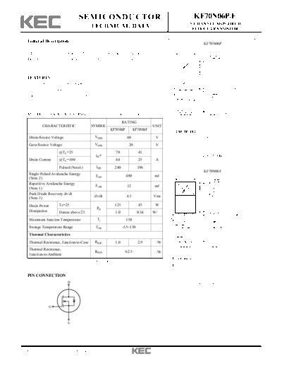 KEC kf70n06p f  . Electronic Components Datasheets Active components Transistors KEC kf70n06p_f.pdf