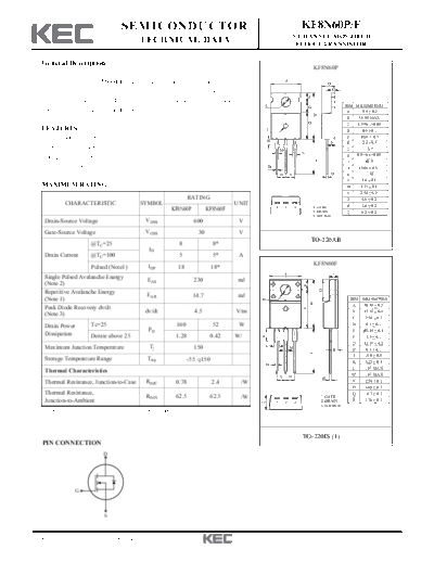 KEC kf8n60p-f  . Electronic Components Datasheets Active components Transistors KEC kf8n60p-f.pdf