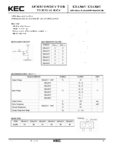 KEC kra301v 306v  . Electronic Components Datasheets Active components Transistors KEC kra301v_306v.pdf