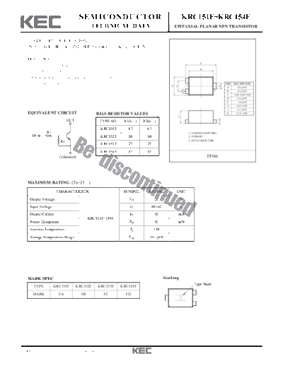 KEC krc151f  . Electronic Components Datasheets Active components Transistors KEC krc151f.pdf