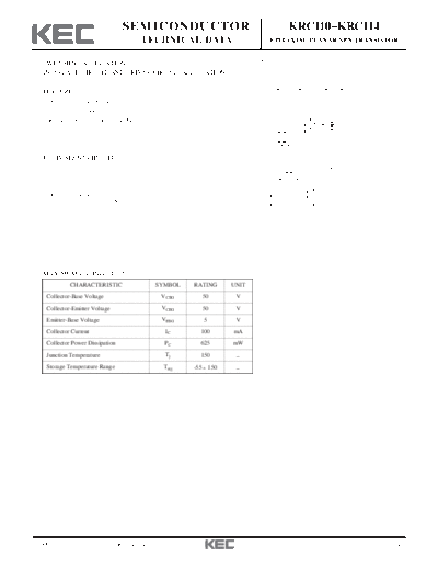 KEC krc110-114  . Electronic Components Datasheets Active components Transistors KEC krc110-114.pdf