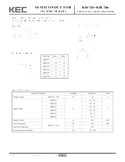 KEC krc241-246  . Electronic Components Datasheets Active components Transistors KEC krc241-246.pdf