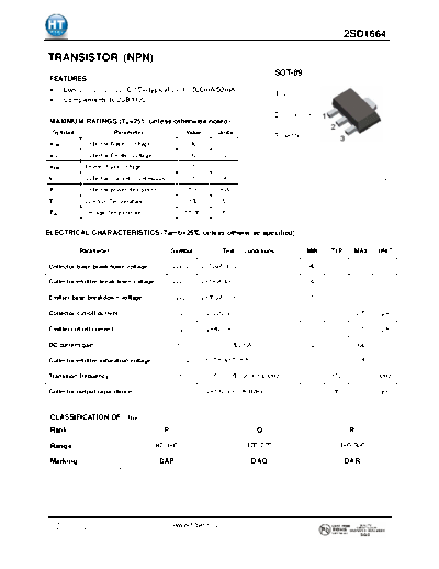 HT Semiconductor 2sd1664  . Electronic Components Datasheets Active components Transistors HT Semiconductor 2sd1664.pdf