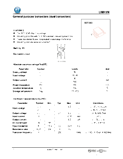 HT Semiconductor umh1n  . Electronic Components Datasheets Active components Transistors HT Semiconductor umh1n.pdf