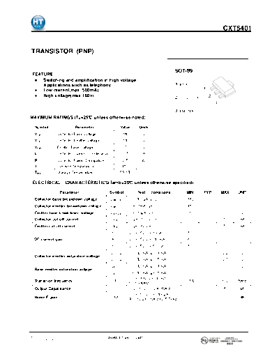 HT Semiconductor cxt5401  . Electronic Components Datasheets Active components Transistors HT Semiconductor cxt5401.pdf