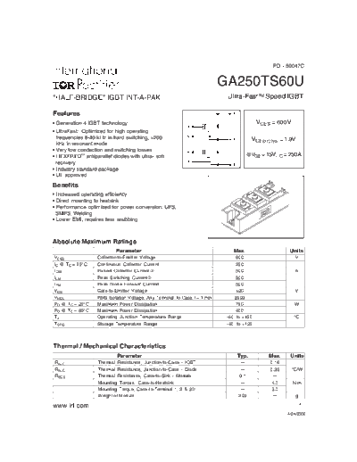 International Rectifier ga250ts60u  . Electronic Components Datasheets Active components Transistors International Rectifier ga250ts60u.pdf