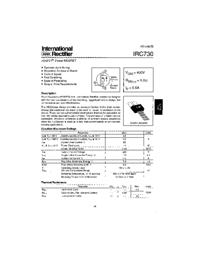International Rectifier irc730  . Electronic Components Datasheets Active components Transistors International Rectifier irc730.pdf