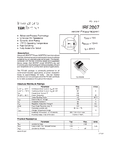 International Rectifier irf2807  . Electronic Components Datasheets Active components Transistors International Rectifier irf2807.pdf