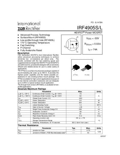 International Rectifier irf4905s  . Electronic Components Datasheets Active components Transistors International Rectifier irf4905s.pdf