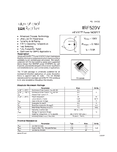 International Rectifier irf520v  . Electronic Components Datasheets Active components Transistors International Rectifier irf520v.pdf