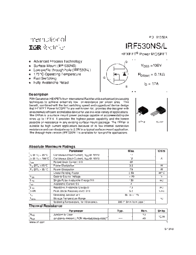 International Rectifier irf530ns  . Electronic Components Datasheets Active components Transistors International Rectifier irf530ns.pdf