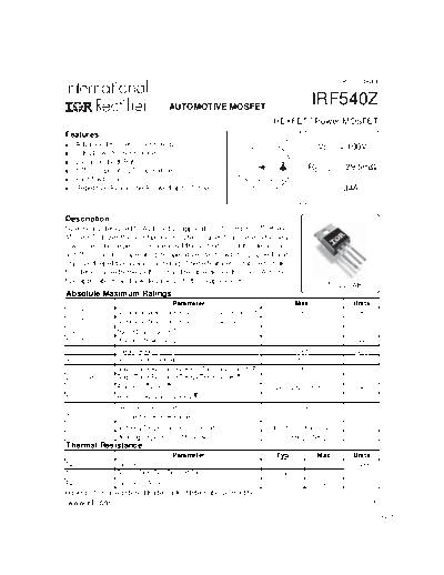 International Rectifier irf540z  . Electronic Components Datasheets Active components Transistors International Rectifier irf540z.pdf