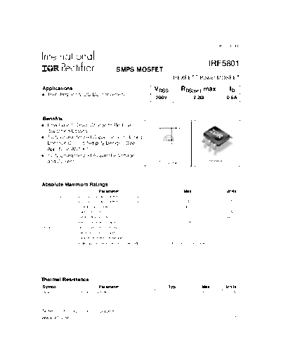 International Rectifier irf5801  . Electronic Components Datasheets Active components Transistors International Rectifier irf5801.pdf