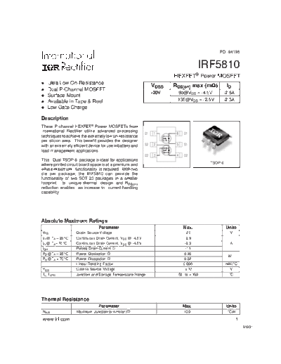 International Rectifier irf5810  . Electronic Components Datasheets Active components Transistors International Rectifier irf5810.pdf