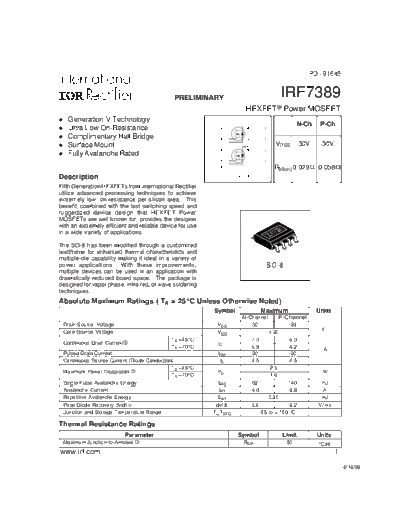 International Rectifier irf7389  . Electronic Components Datasheets Active components Transistors International Rectifier irf7389.pdf