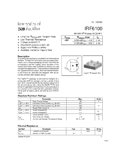 International Rectifier irf6100  . Electronic Components Datasheets Active components Transistors International Rectifier irf6100.pdf