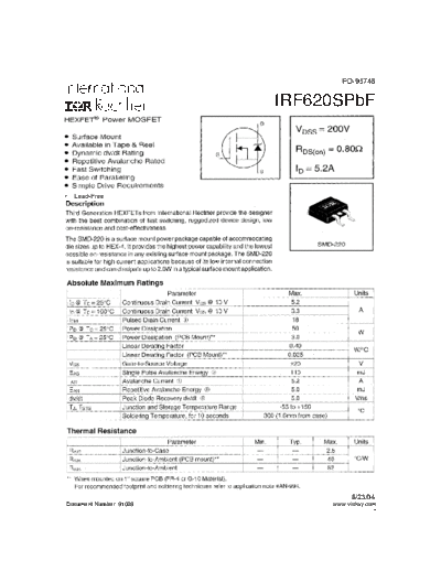 International Rectifier irf620spbf  . Electronic Components Datasheets Active components Transistors International Rectifier irf620spbf.pdf