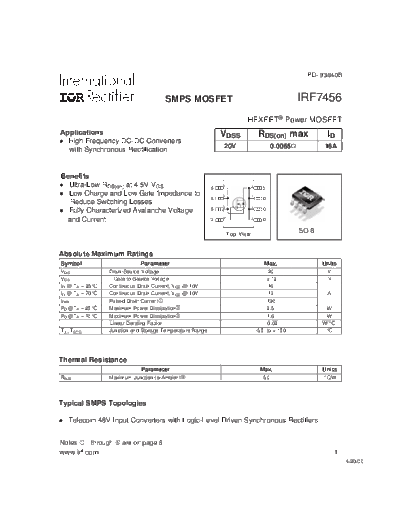 International Rectifier irf7456  . Electronic Components Datasheets Active components Transistors International Rectifier irf7456.pdf