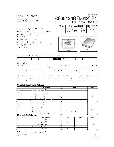 International Rectifier irf6612  . Electronic Components Datasheets Active components Transistors International Rectifier irf6612.pdf