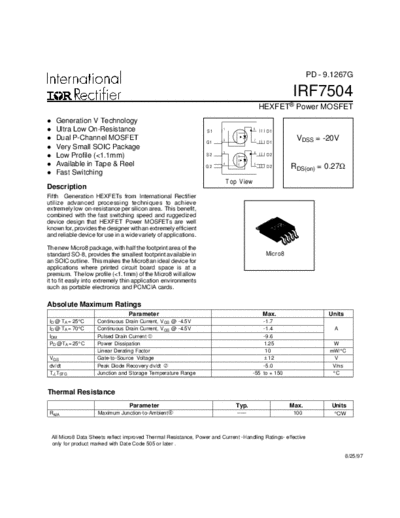 International Rectifier irf7504  . Electronic Components Datasheets Active components Transistors International Rectifier irf7504.pdf
