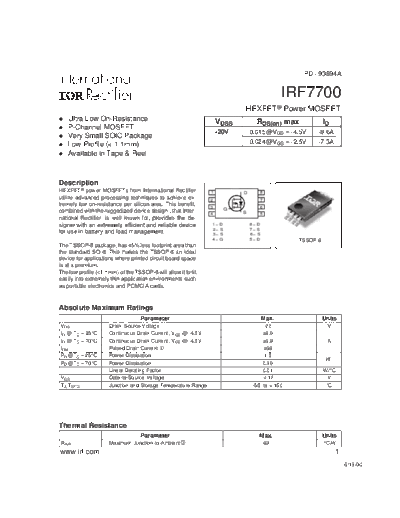 International Rectifier irf7700  . Electronic Components Datasheets Active components Transistors International Rectifier irf7700.pdf