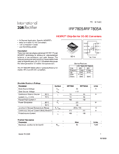 International Rectifier irf7805  . Electronic Components Datasheets Active components Transistors International Rectifier irf7805.pdf