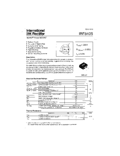 International Rectifier irf840s  . Electronic Components Datasheets Active components Transistors International Rectifier irf840s.pdf