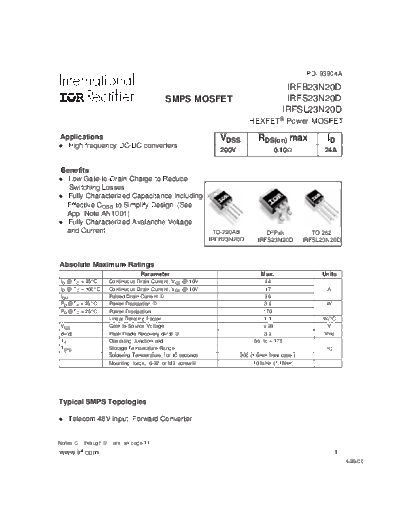 International Rectifier irfb23n20d  . Electronic Components Datasheets Active components Transistors International Rectifier irfb23n20d.pdf