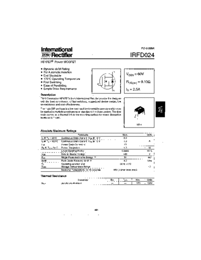 International Rectifier irfd024  . Electronic Components Datasheets Active components Transistors International Rectifier irfd024.pdf