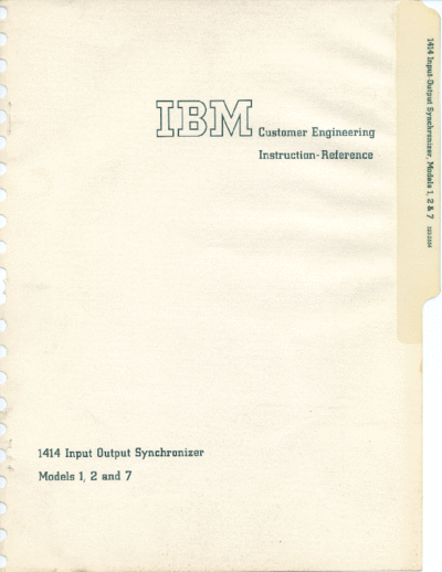 IBM 223-2554 CE Instruction 1414 Models 1 2 and 7 IBM 1410 CE_Instruction_Reference_Maintenance 1414_IO_Synchronizer 223-2554_CE_Instruction_1414_Models_1_2_and_7.pdf