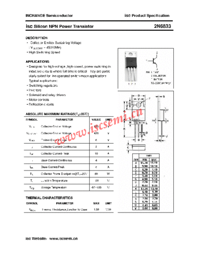 Inchange Semiconductor 2n6833  . Electronic Components Datasheets Active components Transistors Inchange Semiconductor 2n6833.pdf