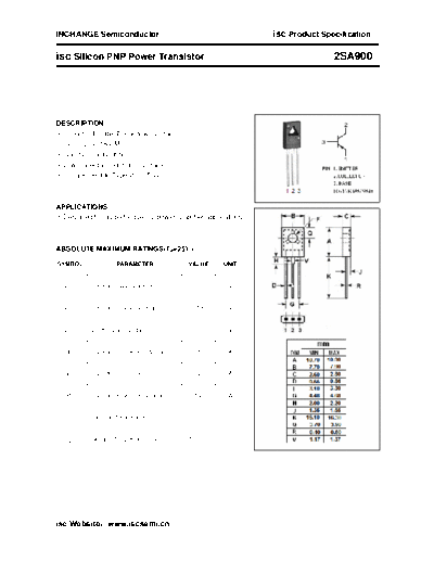 . Electronic Components Datasheets 2sa900  . Electronic Components Datasheets Active components Transistors Inchange Semiconductor 2sa900.pdf