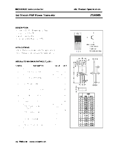 Inchange Semiconductor 2sa985  . Electronic Components Datasheets Active components Transistors Inchange Semiconductor 2sa985.pdf