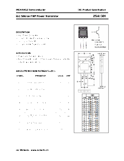 Inchange Semiconductor 2sa1301  . Electronic Components Datasheets Active components Transistors Inchange Semiconductor 2sa1301.pdf