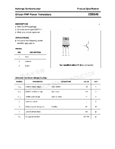 Inchange Semiconductor 2sb849  . Electronic Components Datasheets Active components Transistors Inchange Semiconductor 2sb849.pdf