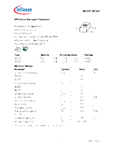 Infineon bcv27 bcv47  . Electronic Components Datasheets Active components Transistors Infineon bcv27_bcv47.pdf