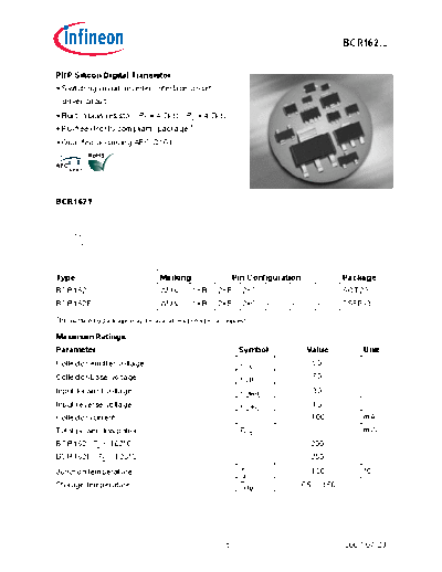 Infineon bcr162series  . Electronic Components Datasheets Active components Transistors Infineon bcr162series.pdf